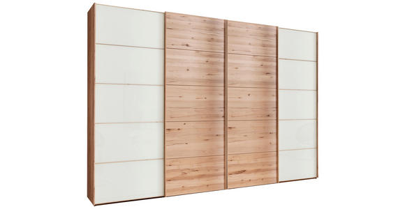 SCHWEBETÜRENSCHRANK 330/236/67 cm 4-türig Weiß, Buchefarben  - Buchefarben/Weiß, Natur, Glas/Holz (330/236/67cm) - Linea Natura