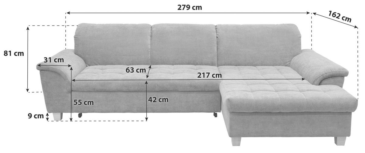 ECKSOFA Dunkelblau Mikrofaser  - Eichefarben/Dunkelblau, KONVENTIONELL, Holz/Textil (279/162cm) - MID.YOU