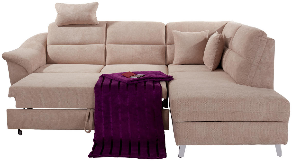 ECKSOFA Beige Velours  - Beige/Silberfarben, KONVENTIONELL, Textil/Metall (248/197cm) - Livetastic