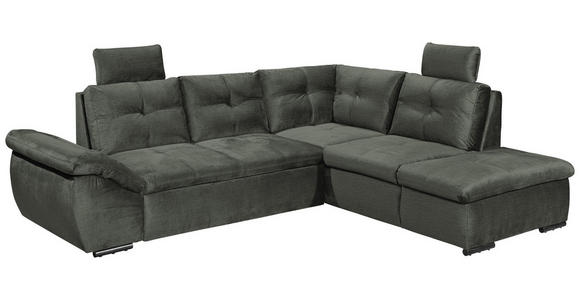 ECKSOFA in Mikrovelours Dunkelgrün - Dunkelgrün/Schwarz, KONVENTIONELL, Kunststoff/Textil (265/217cm) - Carryhome