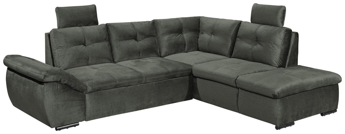 ECKSOFA in Mikrovelours Dunkelgrün  - Dunkelgrün/Schwarz, Konventionell, Kunststoff/Textil (265/217cm) - Carryhome