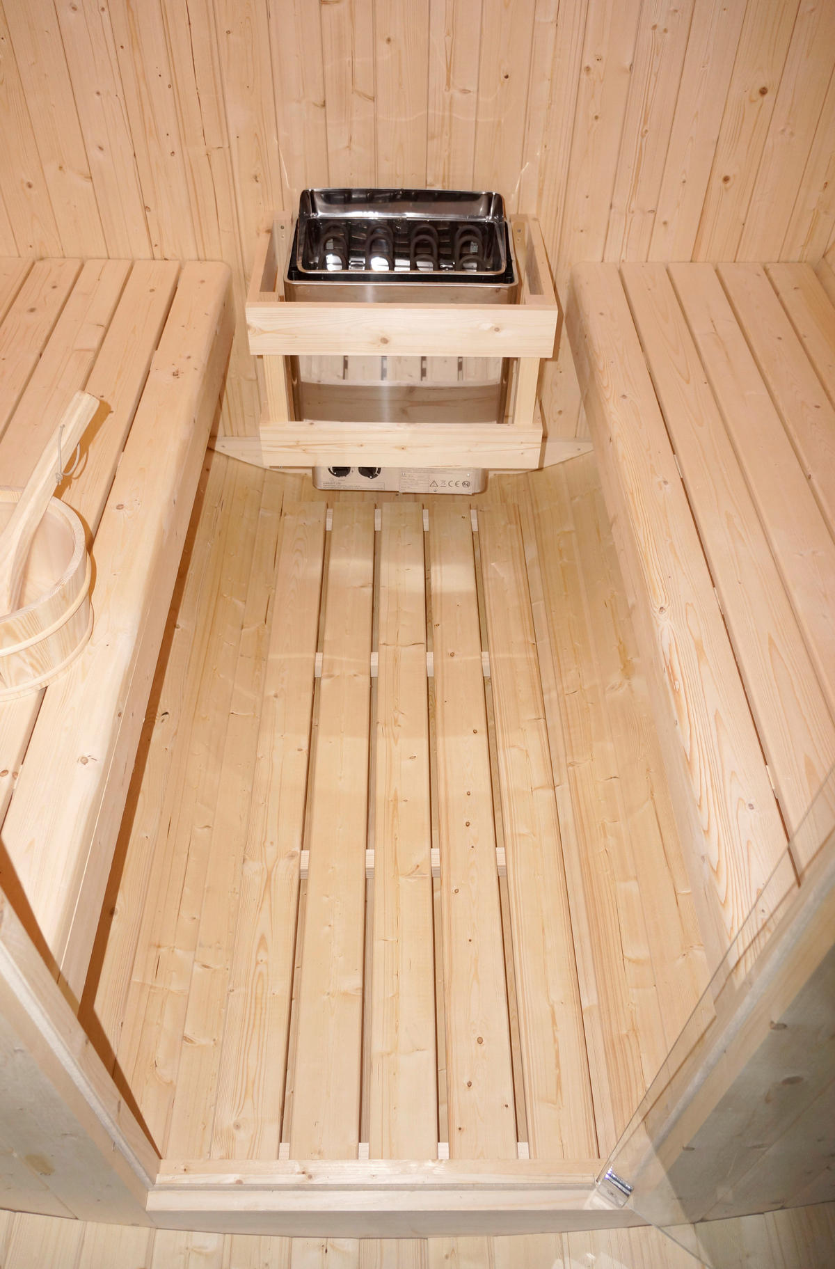 SAUNAFASS für 4 Personen Tromsö L  - Fichtefarben, KONVENTIONELL, Glas/Holz (189/180/191,5cm) - Sanotechnik