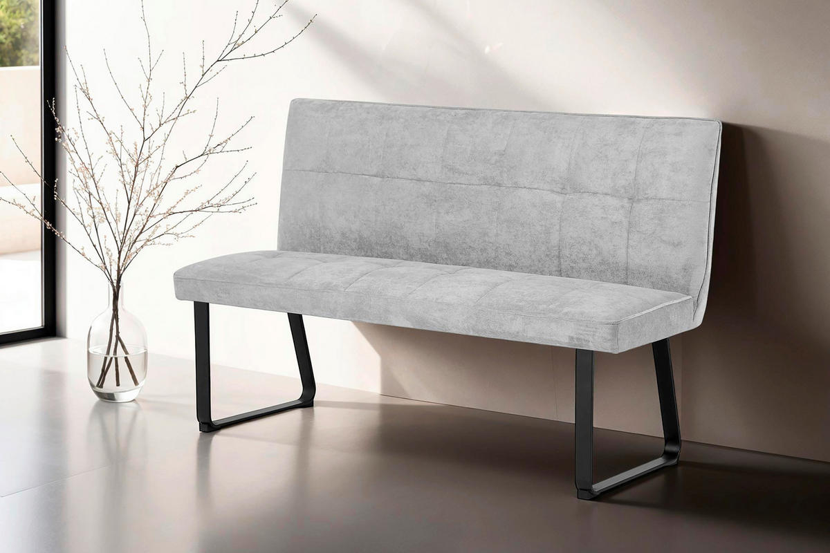 SITZBANK in Metall, Textil Hellgrau  - Hellgrau/Schwarz, MODERN, Textil/Metall (140/92/58cm) - MID.YOU