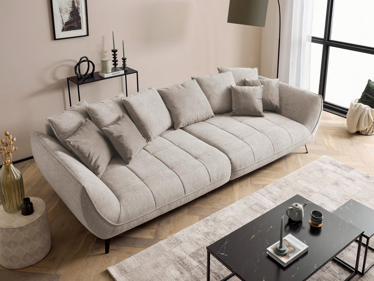 BIGSOFA in Flachgewebe Beige  - Beige/Schwarz, Design, Textil/Metall (311/95/130cm) - Livetastic
