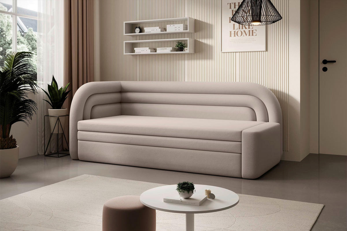 RÉCAMIERE  in Webstoff Beige  - Beige/Schwarz, Design, Kunststoff/Textil (86/80/223cm) - P & B