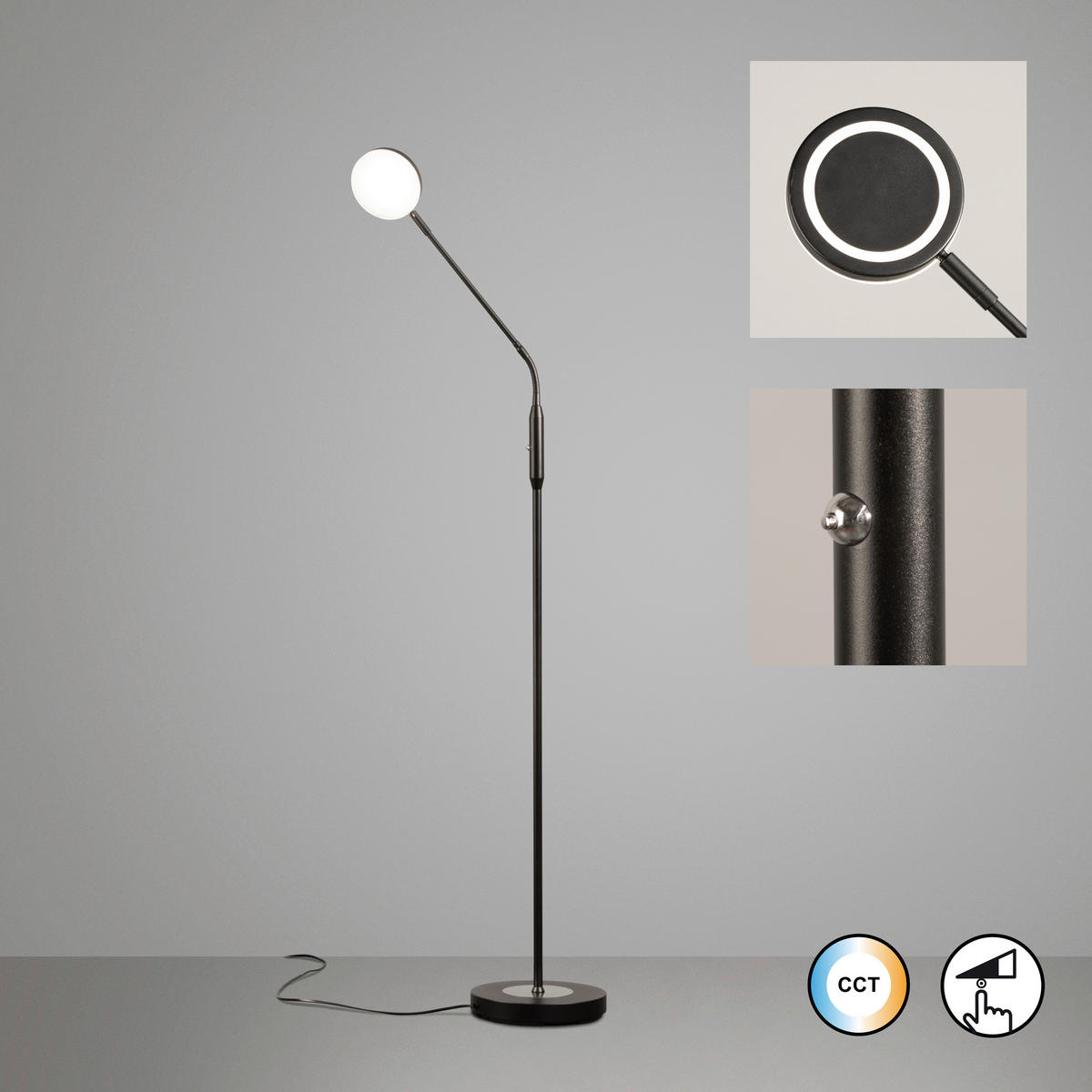 LED-STEHLEUCHTE Sorento 23/138/45 cm   - Schwarz, Design, Metall (23/138/45cm) - Fischer & Honsel