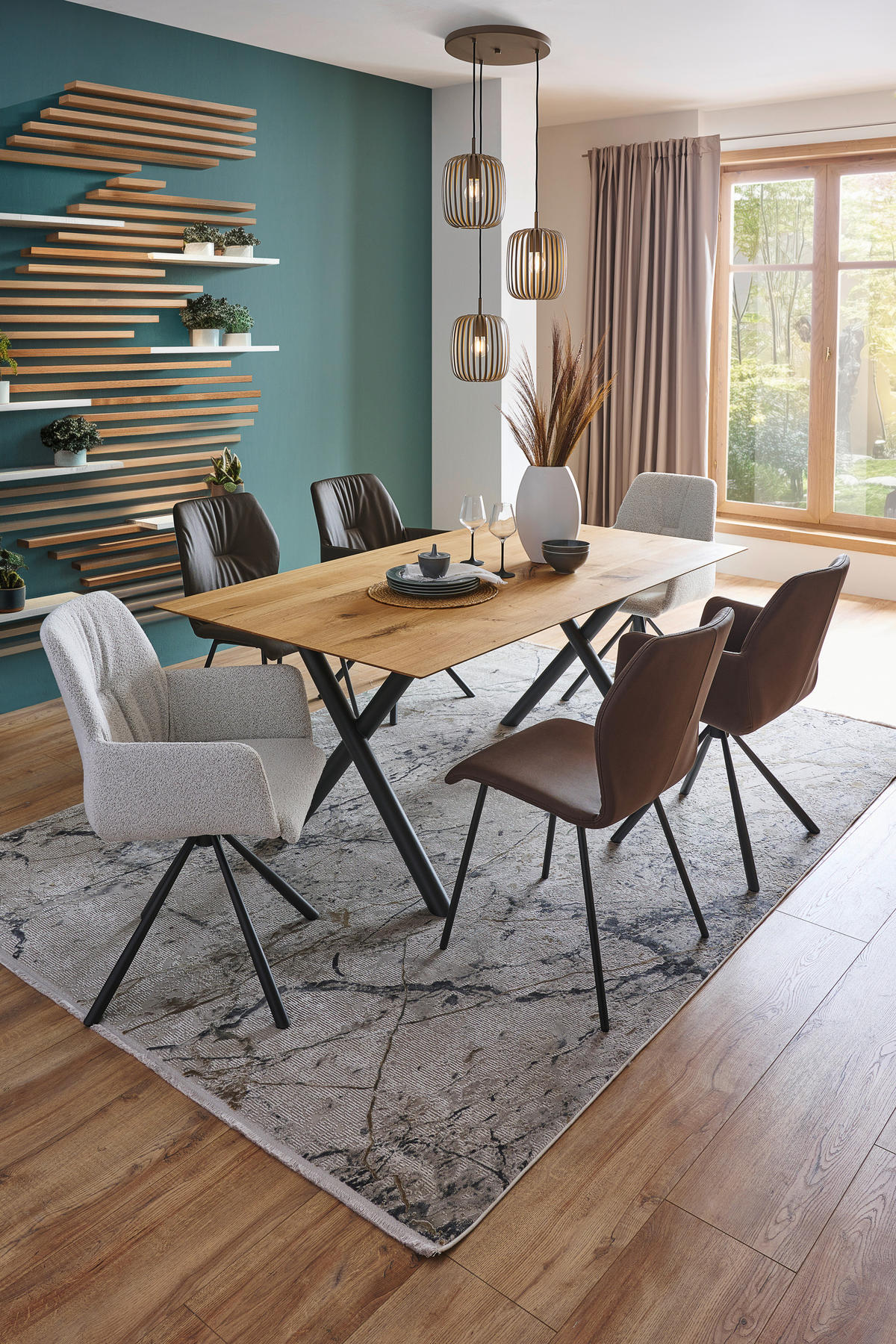 ESSTISCH in Holz, Metall 180/100/75 cm  - Eichefarben/Anthrazit, Design, Holz/Metall (180/100/75cm) - Bert Plantagie