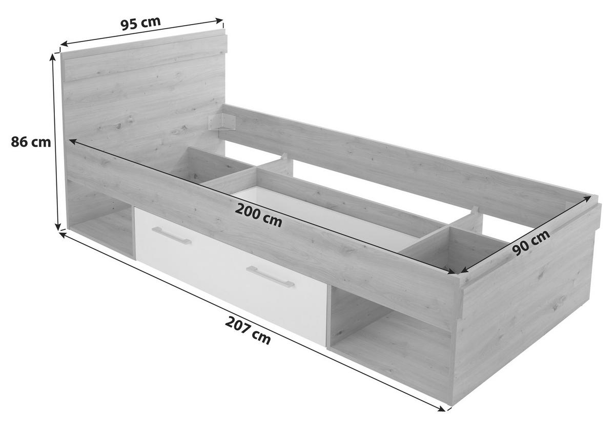 BETT 90/200 cm  in Weiß, Eiche Artisan  - Blau/Eichefarben, MODERN (90/200cm) - Ondega