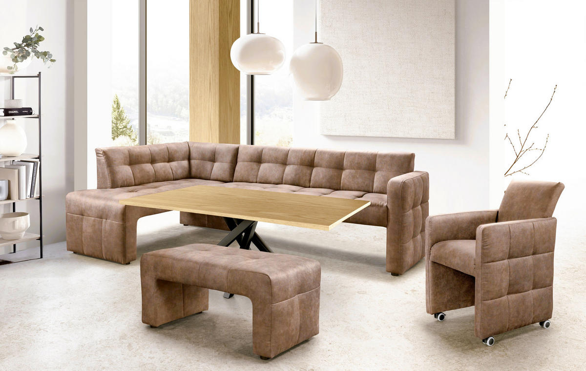 KLUPA KUTNA  konjak  drvo, tekstil, drvni materijal      - konjak/crna, Moderno, drvni materijal/drvo (245/157cm) - Livetastic