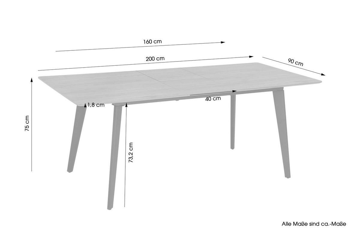AUSZIEHTISCH Schwarz, Eichefarben rechteckig  ausziehbar  - Eichefarben/Schwarz, Design, Holzwerkstoff/Metall (160-200/90/76cm) - MID.YOU
