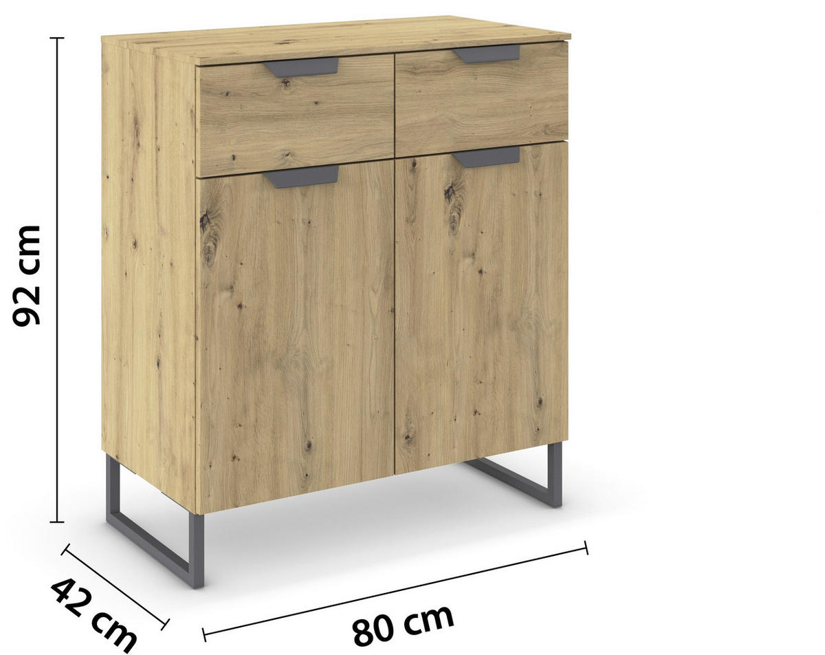 KOMMODE  in 80/81/42 cm  - Dunkelgrau/Eiche Artisan, Design, Holzwerkstoff/Metall (80/81/42cm) - Carryhome
