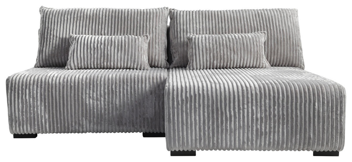 ECKSOFA in Cord Hellgrau  - Hellgrau/Schwarz, Modern, Holz/Textil (210/145cm) - MID.YOU
