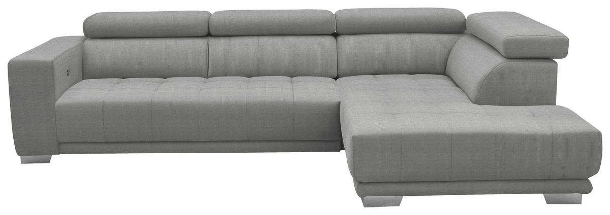 ECKSOFA in Mikrofaser Hellgrau  - Chromfarben/Hellgrau, Design, Textil/Metall (301/207cm) - Xora