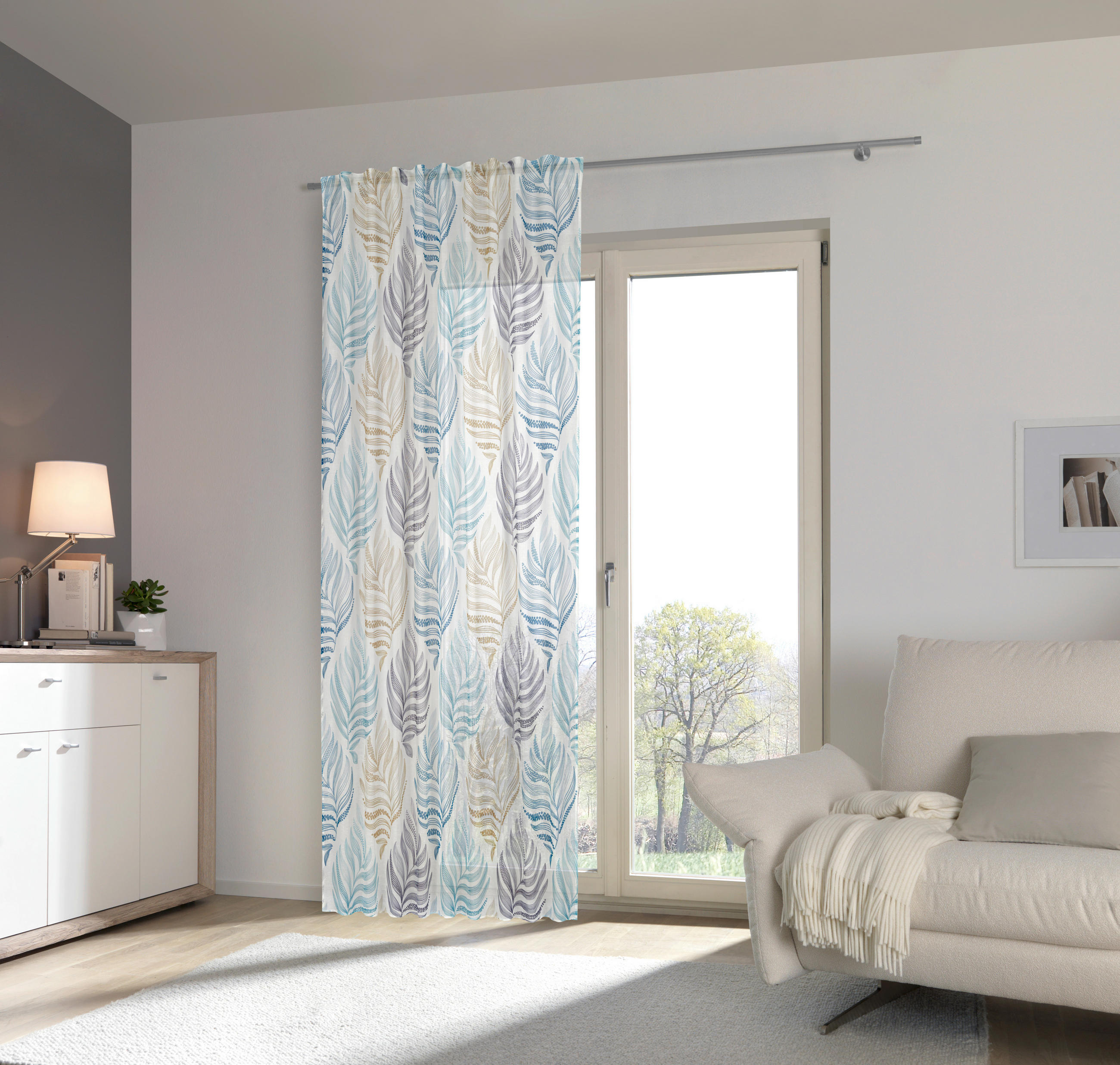 KUSOVÁ ZÁCLONA, 140/245 cm - modrá/béžová, Konventionell, textil (140/245cm) - Esposa