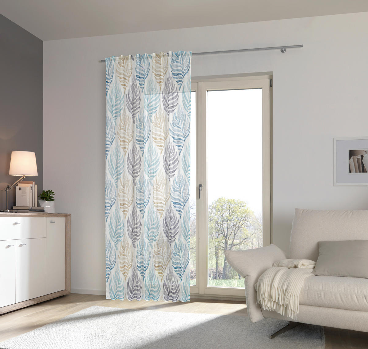 KUSOVÁ ZÁCLONA, 140/245 cm - modrá/béžová, Konventionell, textil (140/245cm) - Esposa