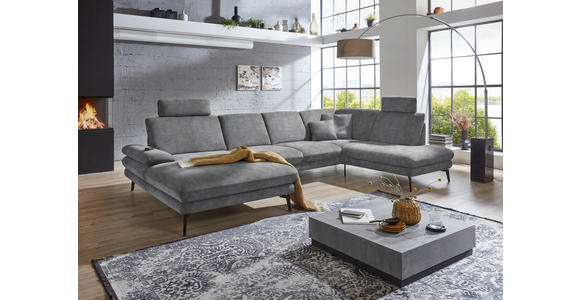 WOHNLANDSCHAFT in Velours Silberfarben - Silberfarben/Schwarz, Design, Textil/Metall (180/344/208cm) - Dieter Knoll
