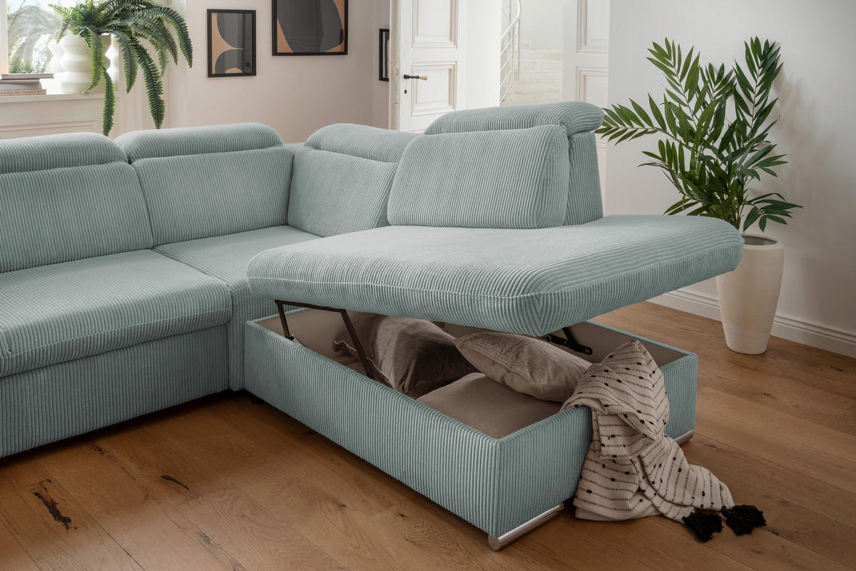ECKSOFA  in Cord Hellblau  - Chromfarben/Hellblau, Design, Textil/Metall (283/228cm) - Livetastic