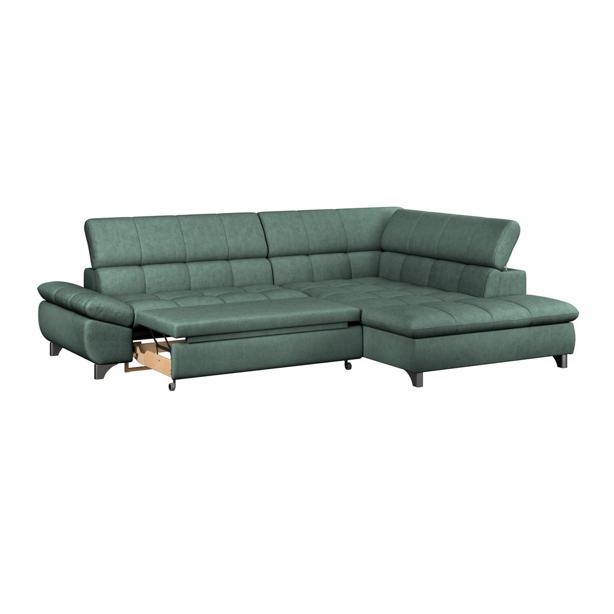 ECKSOFA Dunkelgrün Chenille  - Chromfarben/Dunkelgrün, KONVENTIONELL, Textil/Metall (312/234cm) - Livetastic