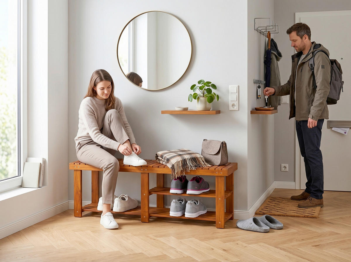 REGÁL NA BOTY, barvy akácie, akácie,  - barvy akácie, Basics, dřevo (70/33/46cm) - Prestige Home
