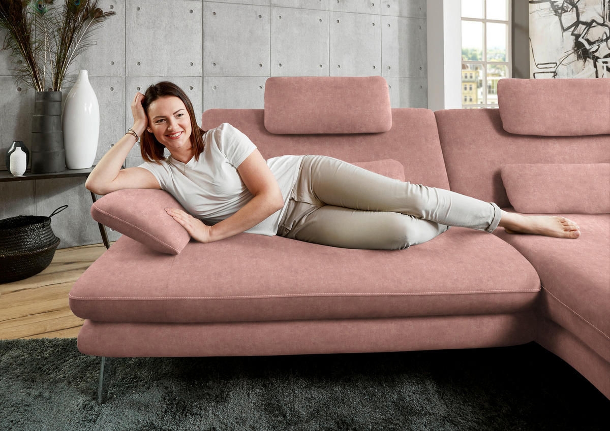 ECKSOFA in Velours Flieder  - Flieder/Schwarz, Design, Textil/Metall (284/184cm) - Dieter Knoll