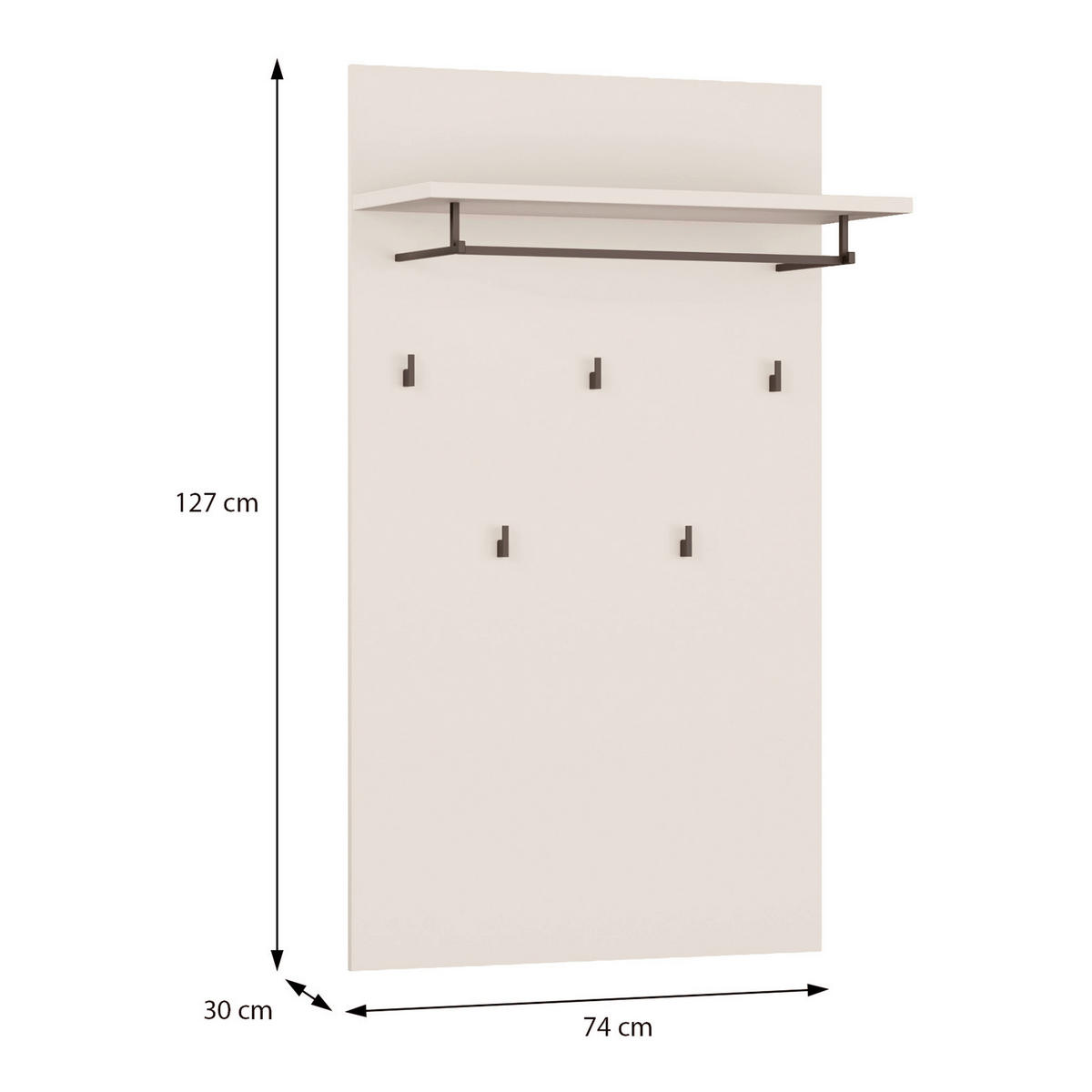 GARDEROBENPANEEL  in 74/127/30,7 cm  - Sandfarben/Grau, MODERN, Holzwerkstoff/Metall (74/127/30,7cm) - Carryhome