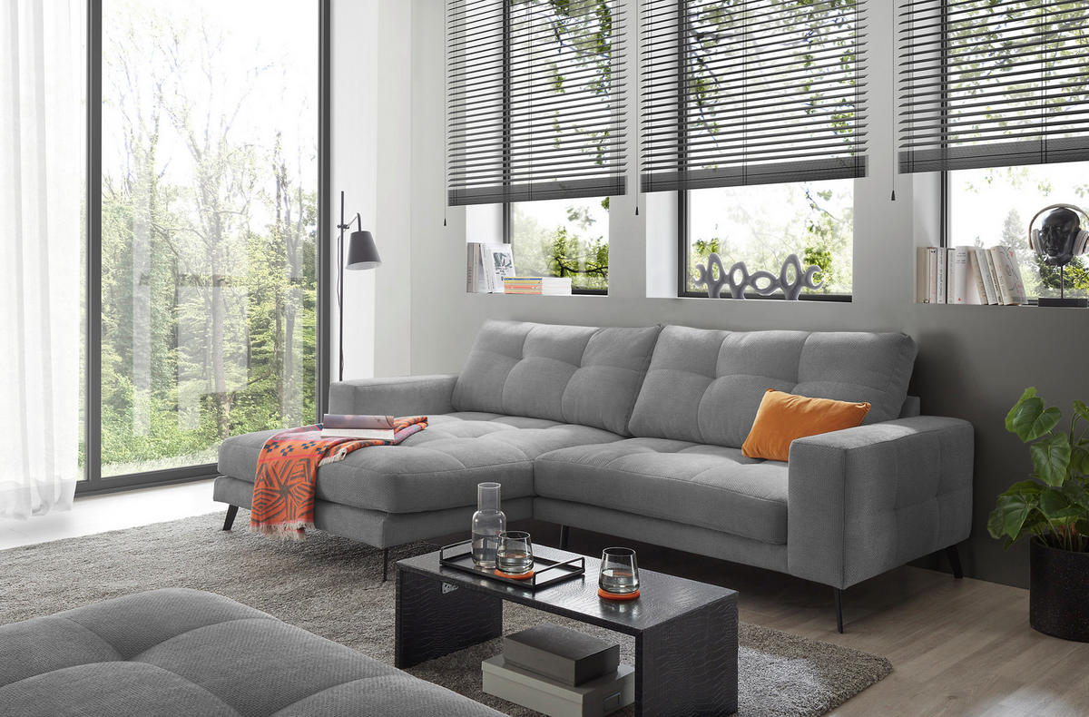 ECKSOFA ROCKPORT in Webstoff Grau  171/247 cm  - Schwarz/Grau, Basics, Textil/Metall (171/247cm) - Livetastic
