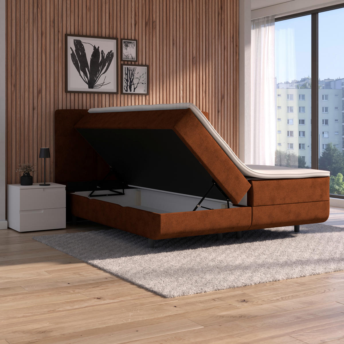 POLSTERBETT Bettkasten, Topper 180/200 cm  in Rostfarben  - Rostfarben/Schwarz, MODERN, Kunststoff/Textil (180/200cm) - MID.YOU