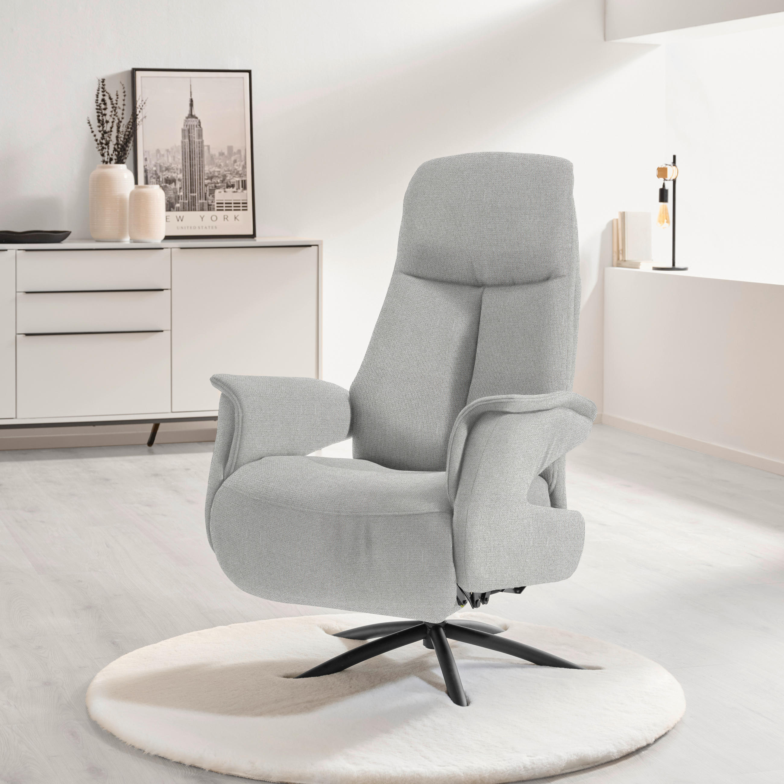 RELAXSESSEL Webstoff Relaxfunktion, Kopfteilverstellung    - Hellgrau/Schwarz, Design, Textil/Metall (73/108/86cm) - Welnova