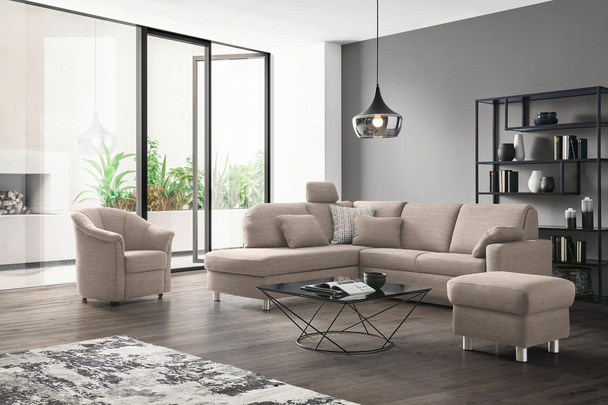 ECKSOFA in Chenille Naturfarben, Beige  208/227 cm  - Beige/Alufarben, KONVENTIONELL, Textil/Metall (208/227cm) - Sedda