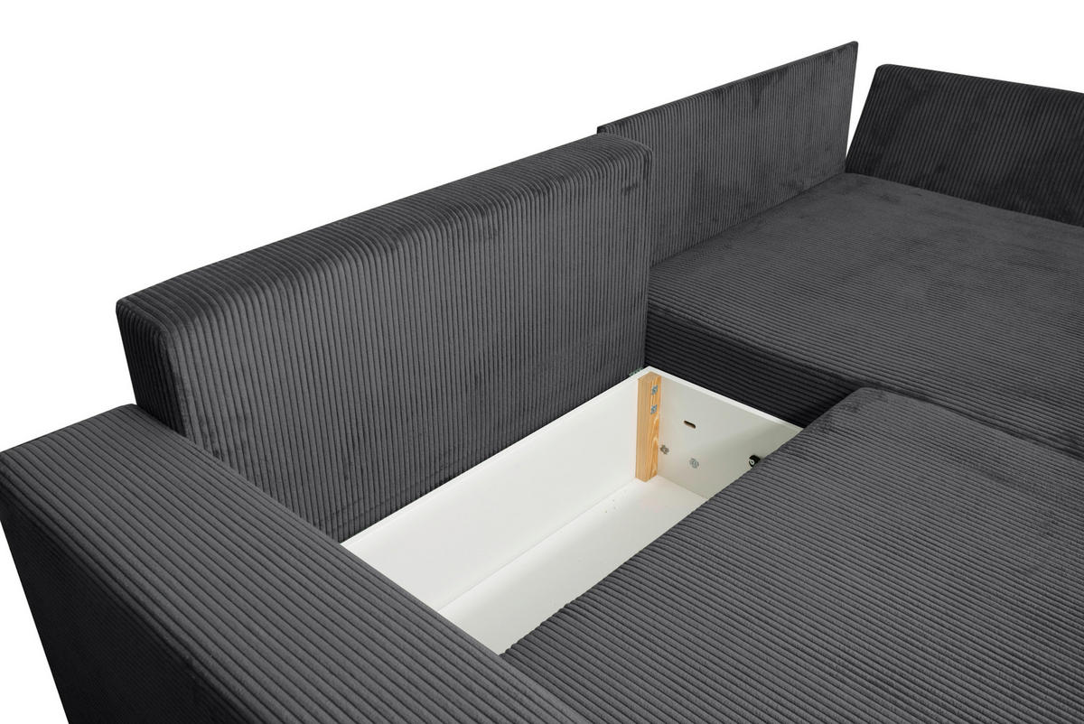 ECKSOFA Anthrazit Cord  - Anthrazit/Schwarz, KONVENTIONELL, Kunststoff/Textil (245/153cm) - Carryhome
