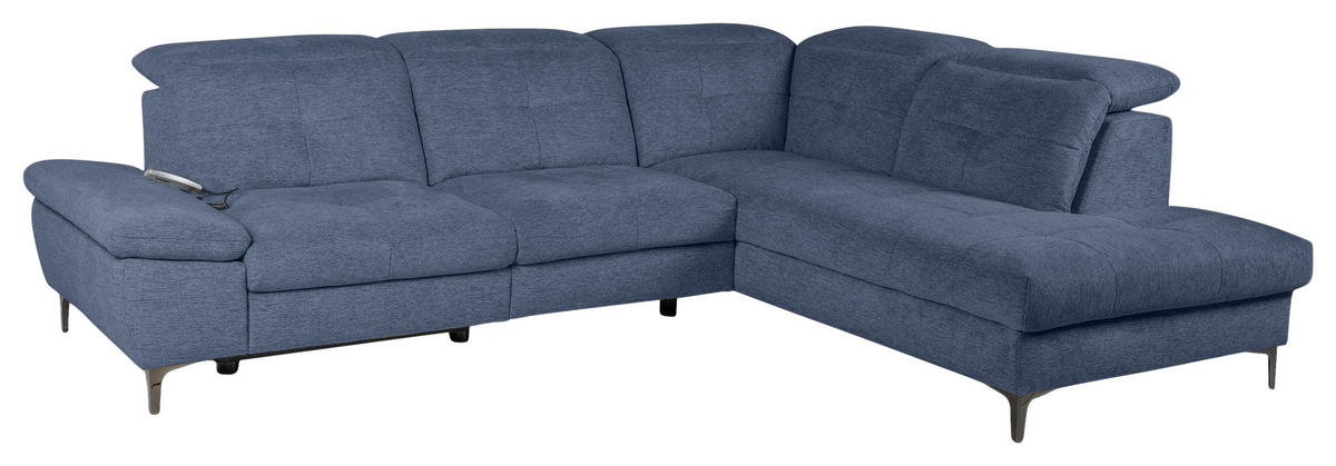 ECKSOFA Blau Webstoff  - Blau/Schwarz, KONVENTIONELL, Textil/Metall (288/225cm) - Carryhome