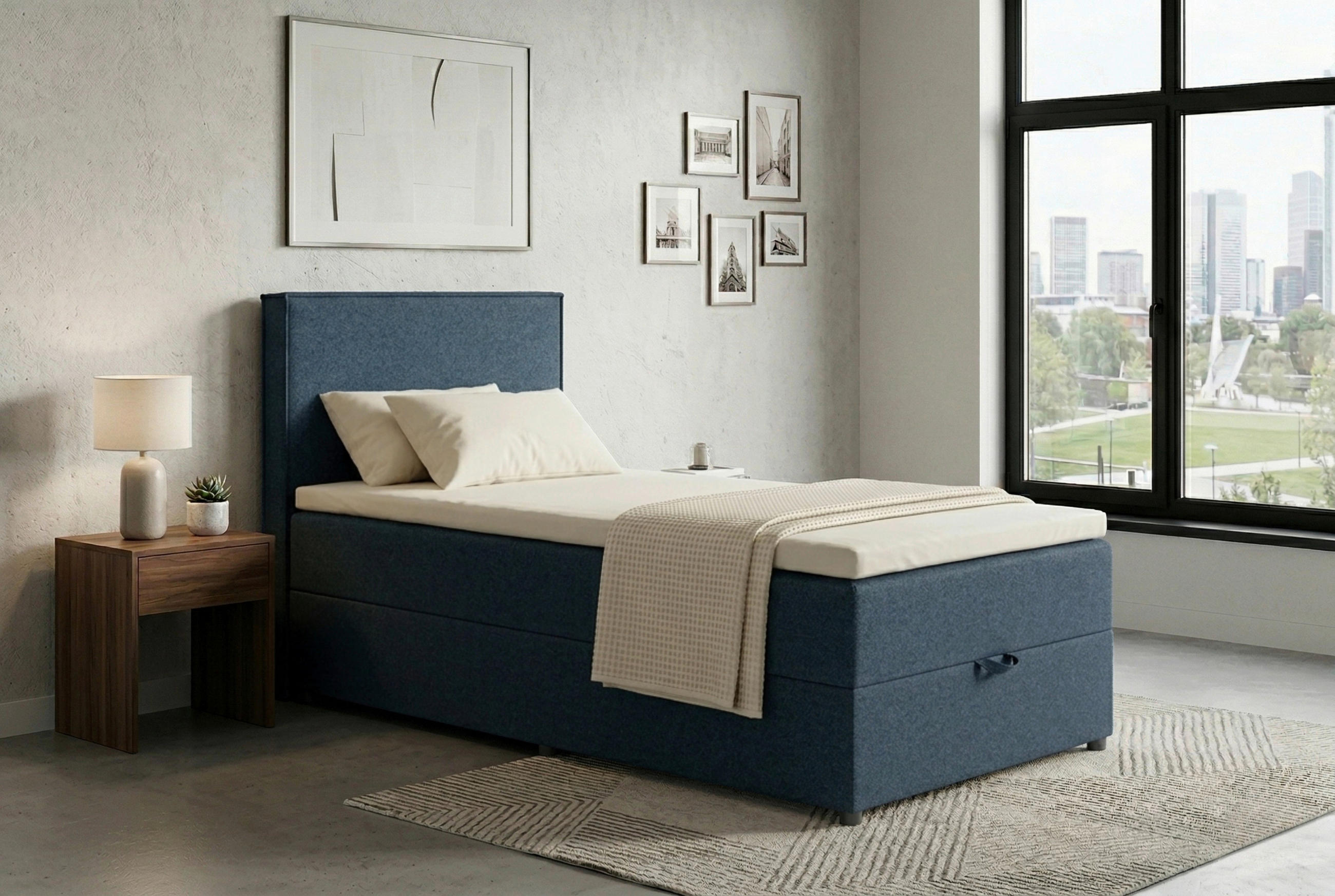 BOXBETT 100/200 cm,  in Dunkelblau, H3 = fest  - Schwarz/Dunkelblau, MODERN, Kunststoff/Textil (100/200cm) - MID.YOU