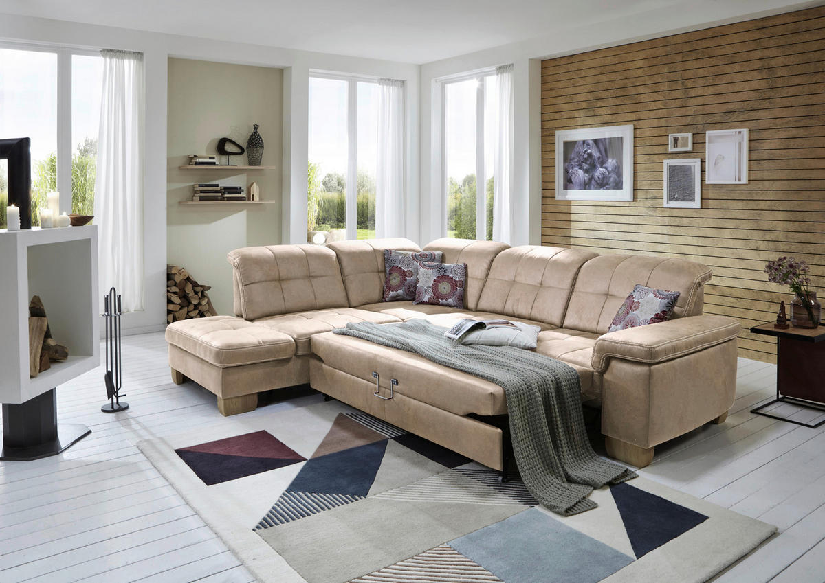 ECKSOFA in Mikrofaser Beige  - Beige, Konventionell, Holz/Textil (243/299cm) - Carryhome