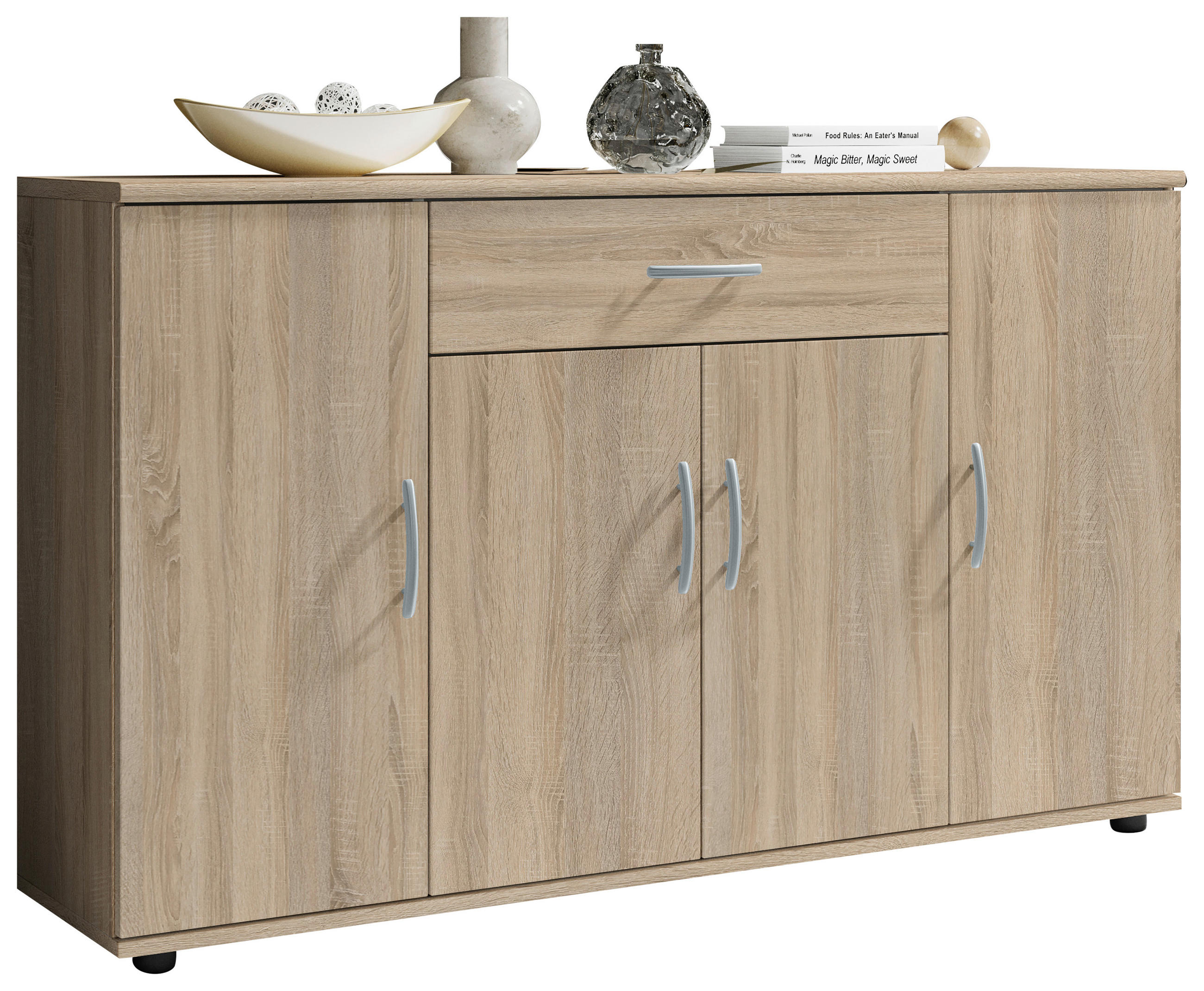 KOMÓD 118/70/30 cm  - ezüst/Sonoma tölgy, Design, műanyag/faalapú anyag (118/70/30cm) - Boxxx