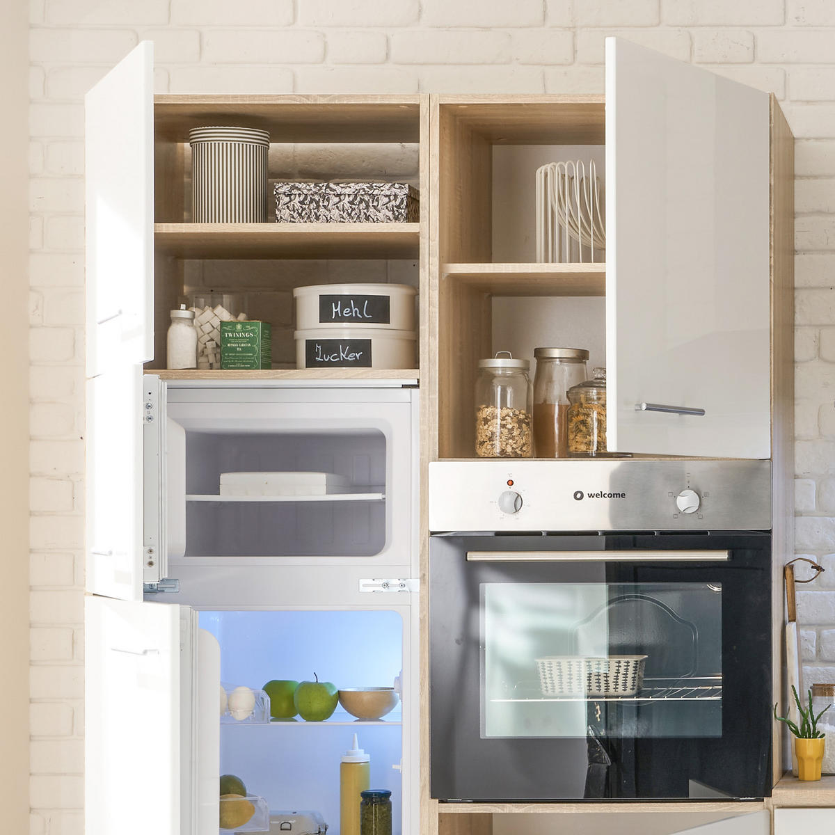 BUCĂTĂRIE FĂRĂ ELECTROCASNICE  - stejar Sonoma/alb, Modern, material pe bază de lemn (310cm) - Xora