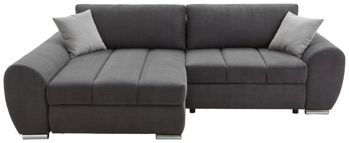 ECKSOFA in Flachgewebe Dunkelgrau  - Chromfarben/Dunkelgrau, Konventionell, Textil/Metall (175/270cm) - MID.YOU