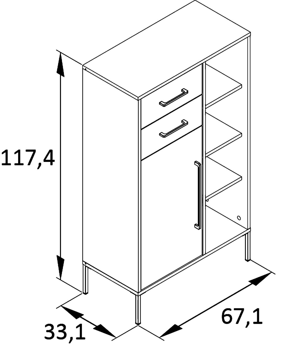 MIDISCHRANK 67,1/117,4/33,1 cm  - Goldfarben/Dunkelblau, MODERN, Holzwerkstoff/Metall (67,1/117,4/33,1cm) - Stylife