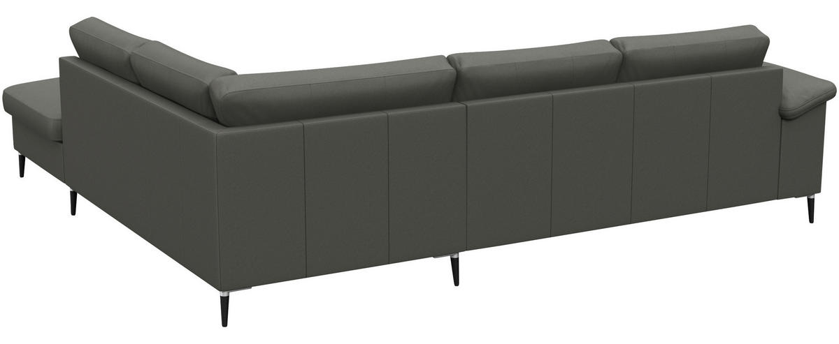ECKSOFA Dunkelgrau Echtleder  - Dunkelgrau/Schwarz, Design, Leder/Metall (247/225cm) - Livetastic