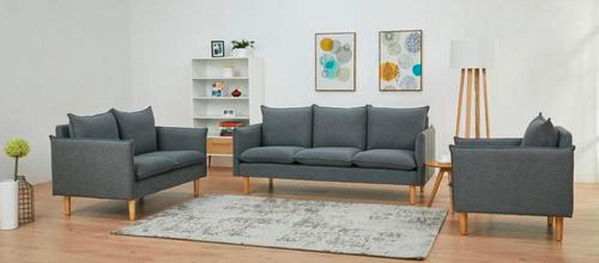 2-SITZER-SOFA in Webstoff Dunkelgrau  - Dunkelgrau/Naturfarben, Design, Holz/Kunststoff (130/84/82cm) - Livetastic