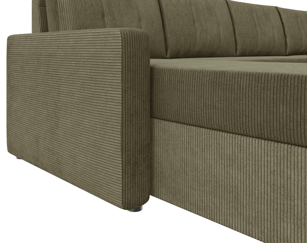 WOHNLANDSCHAFT Olivgrün Cord  - Schwarz/Olivgrün, KONVENTIONELL, Kunststoff/Textil (152/290/152cm) - Ti'me