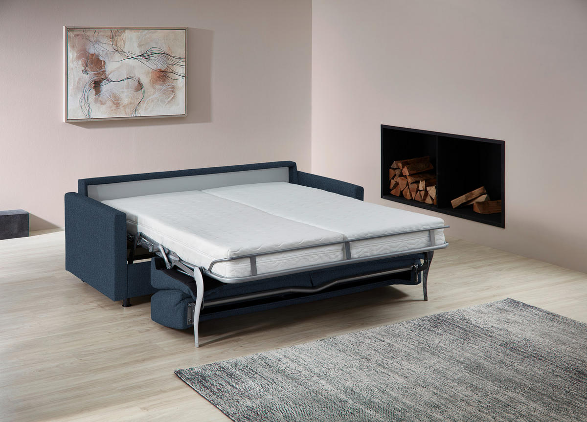SCHLAFSOFA  in Flachgewebe Dunkelblau  - Schwarz/Dunkelblau, KONVENTIONELL, Textil/Metall (207/88/101cm) - Bali