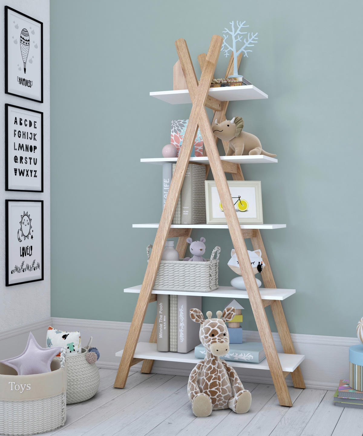 REGAL  90/170/35 cm Naturfarben, Weiß  - Naturfarben/Weiß, Design, Holz/Holzwerkstoff (90/170/35cm) - Livetastic