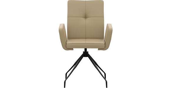 ARMLEHNSTUHL  Lederauswahl  Echtleder  - Beige/Schwarz, Design, Leder/Metall (65/91/58cm) - Moderano