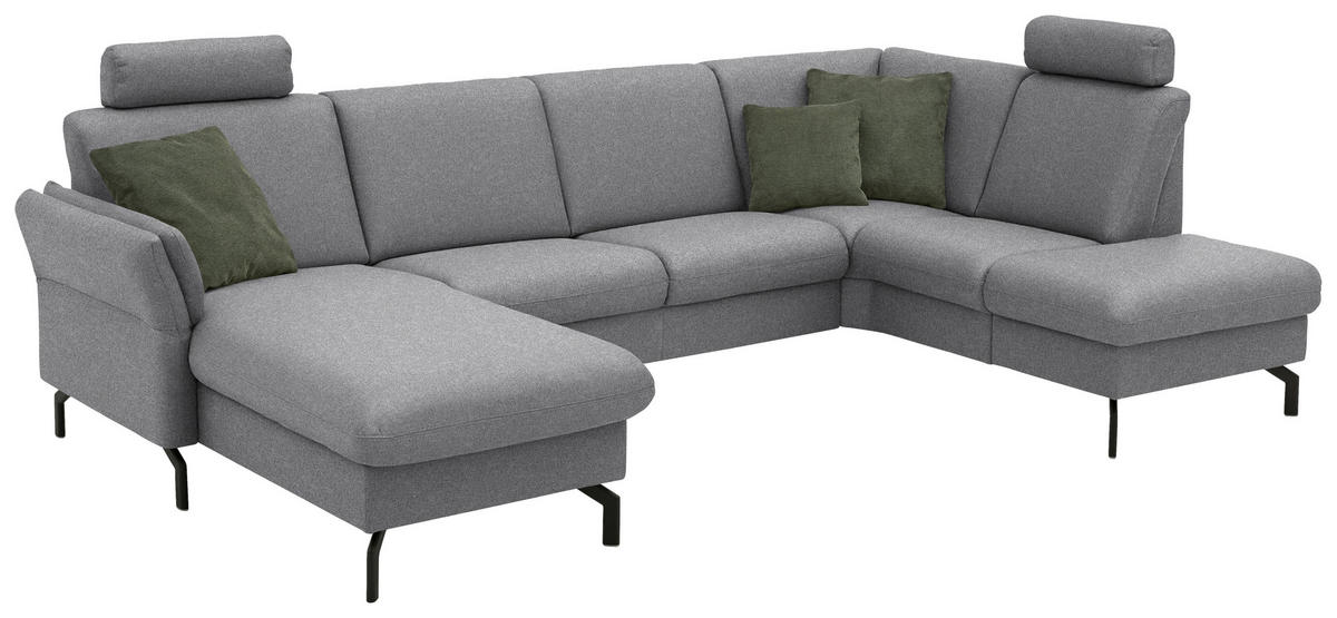 WOHNLANDSCHAFT  in Flachgewebe Grau  - Schwarz/Grau, KONVENTIONELL, Textil/Metall (170/307/190cm) - Beldomo Comfort