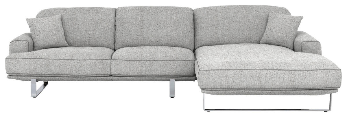 ECKSOFA in Flachgewebe Hellgrau  - Chromfarben/Hellgrau, Design, Textil/Metall (304/184cm) - Dieter Knoll