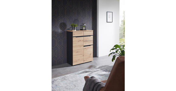 KOMMODE , 80/107/38 cm, 2 Schublade(n)  - Schwarz/Graphitfarben, Design, Holzwerkstoff/Kunststoff (80/107/38cm) - Voleo