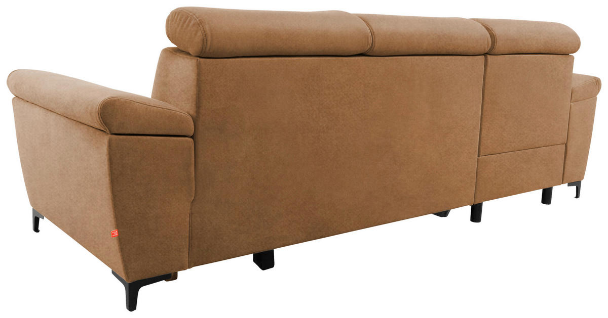 ECKSOFA in Velours Bernsteinfarben  - Bernsteinfarben/Schwarz, Modern, Textil/Metall (176/258cm) - MID.YOU