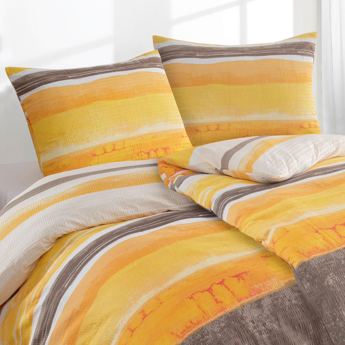 BETTWÄSCHE Seersucker 100/135 cm  - Orange, Design, Textil (100/135cm) - Florella