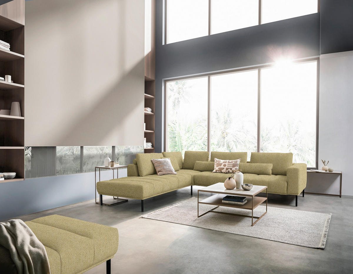 ECKSOFA  in Flachgewebe Grün, Goldfarben  270/308 cm  - Goldfarben/Schwarz, Design, Textil/Metall (270/308cm) - Pure Home Lifestyle