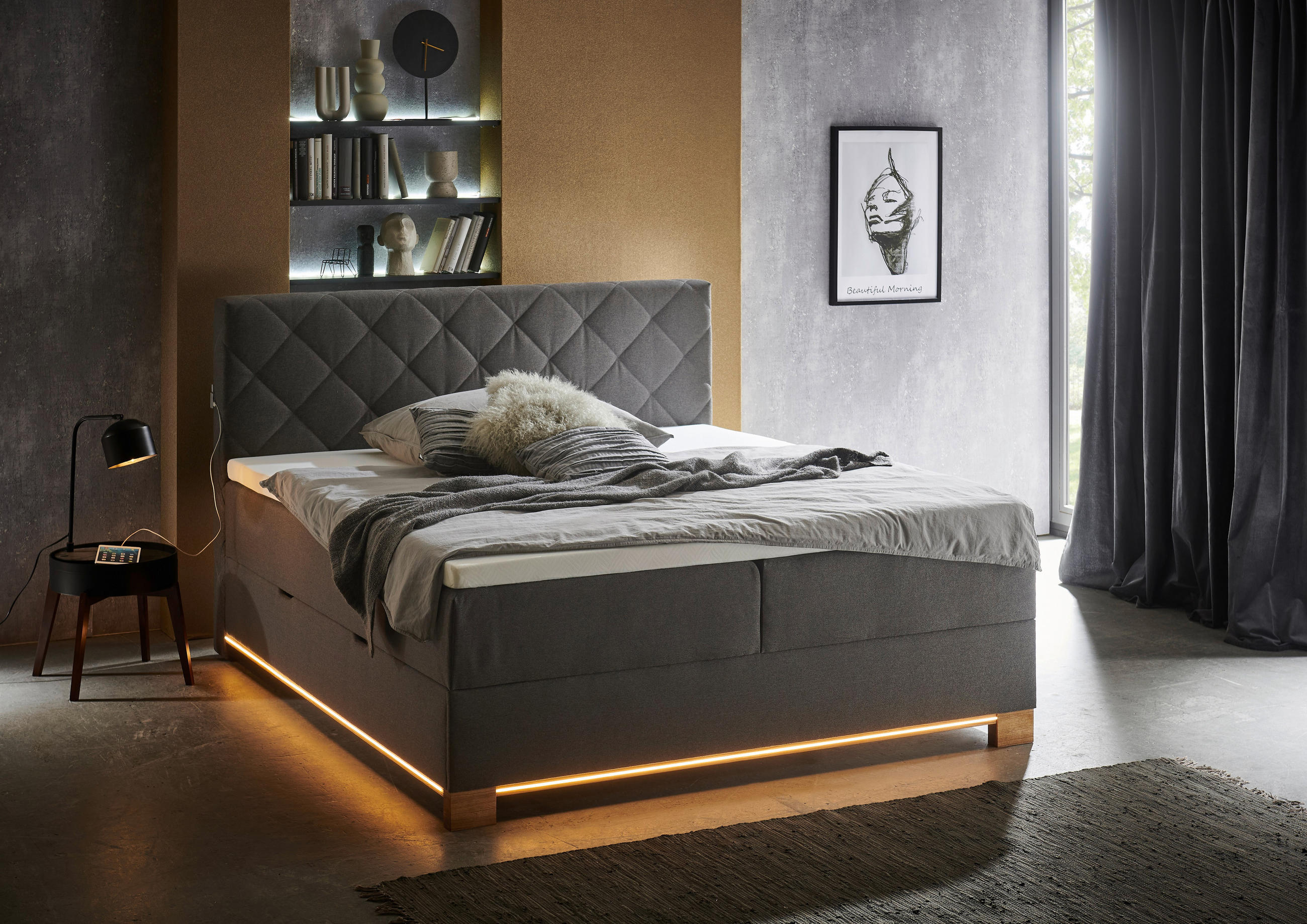 BOXSPRINGBETT 180/200 cm  in Anthrazit  - Anthrazit, Design, Holz/Holzwerkstoff (180/200cm) - Xora